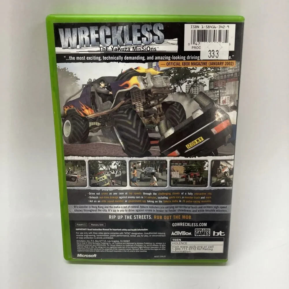 Wreckless: The Yakuza Missions Xbox Original CIB Complete Tested Light Scratches